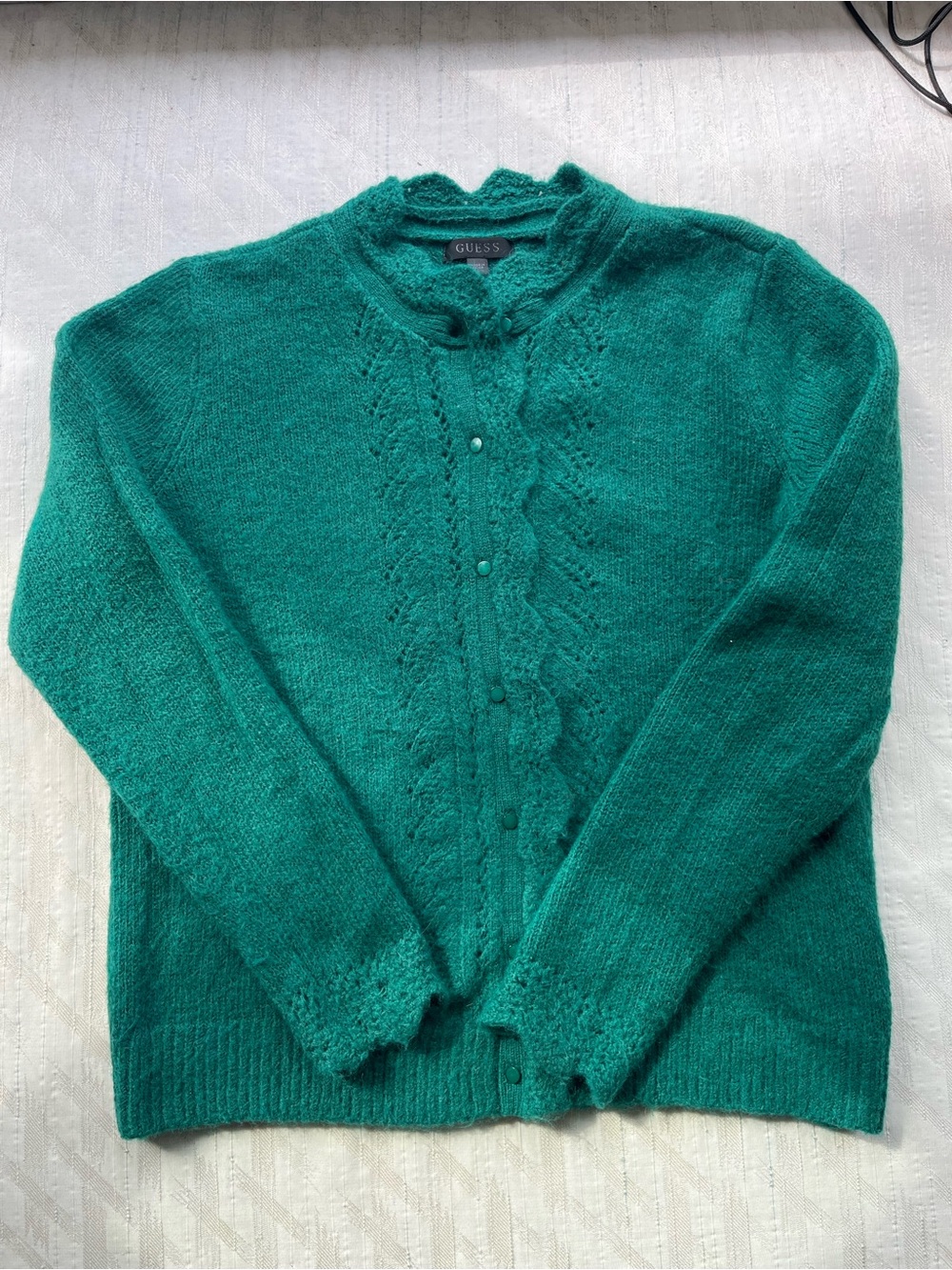 GUESS Women's Teal Green Knit Cardigan Sweater